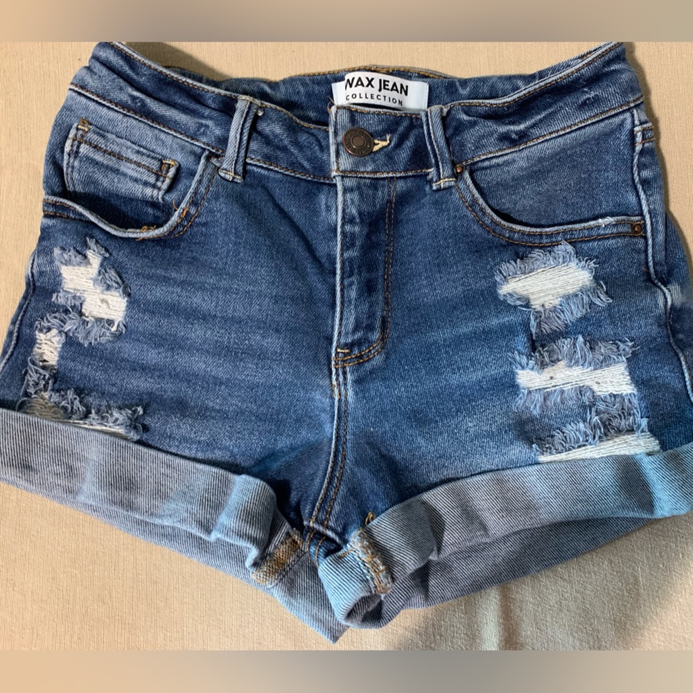 Wax Jean Shorts Distressed Cuffed Hem Size Small